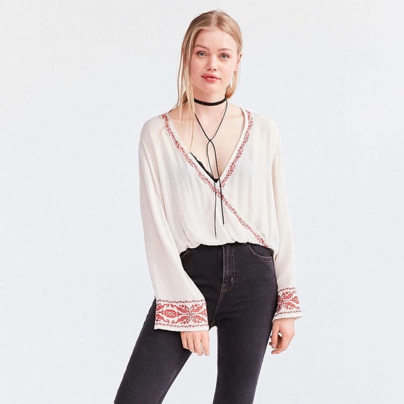 Urban Outfitters Tops - Urban Outfitters Ecote Embroidered Surplice Top